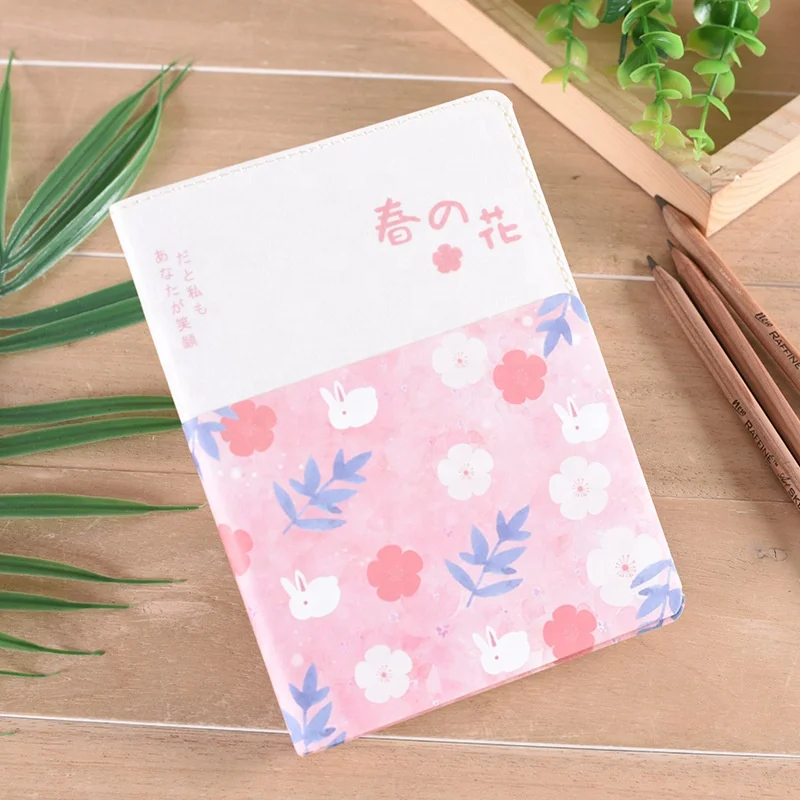 Wholesale art young university student writing paper pu notebook journal agenda with flowering printing