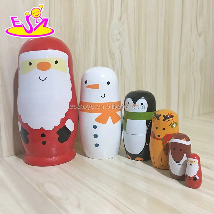 Customize Santa Claus matryoshka wooden christmas nesting dolls for children W06D105