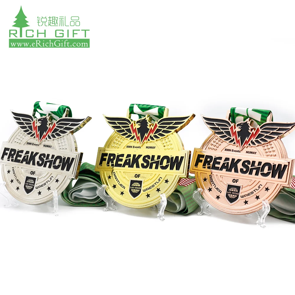 Wholesale metal alloy souvenir colorful 3D embossed logo Championship award bronze/silver/gold medal