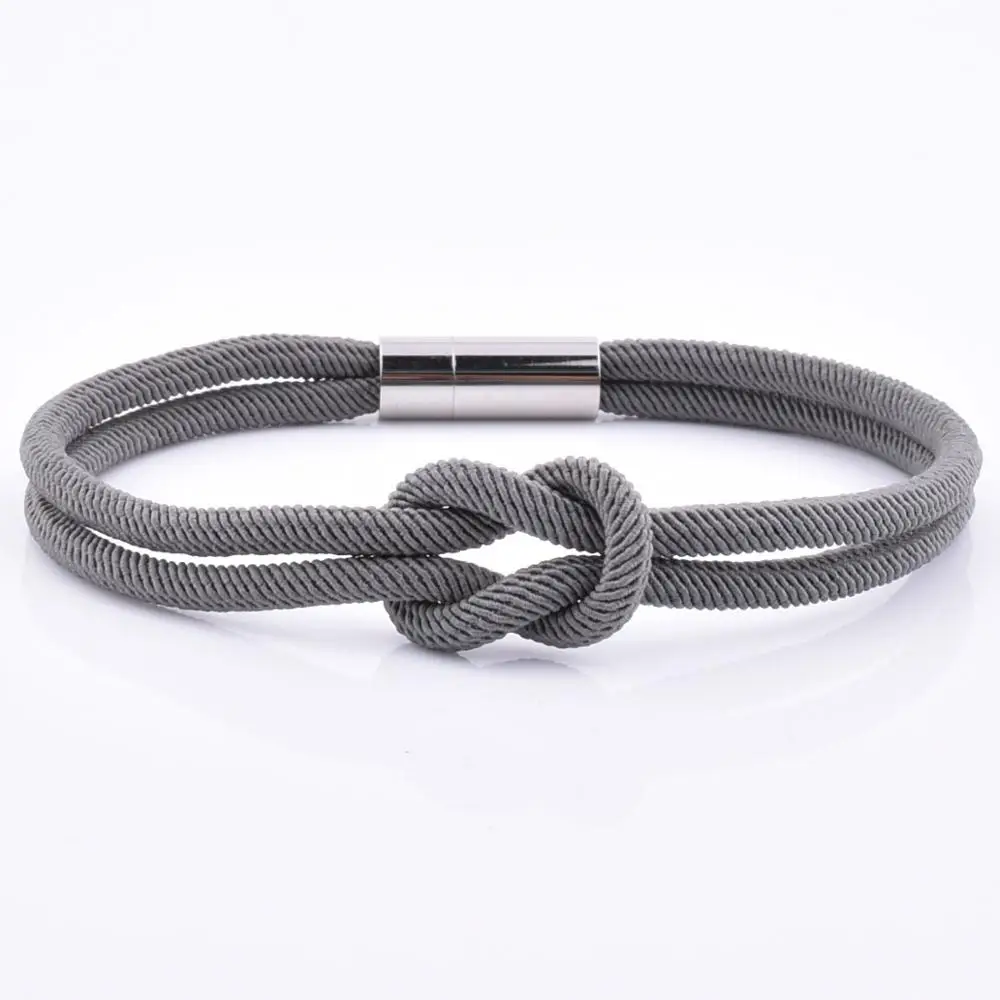 Factory Wholesale Knot Navy Blue Nylon Bracelet With 18K Gold Magnetic Clasp Engraved Logo Rope Bracelet