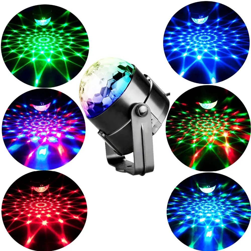 
Portable Sound Activated Party Lights Battery Powered/USB Plug in Dj Lighting RBG Disco Ball Strobe Lamp 
