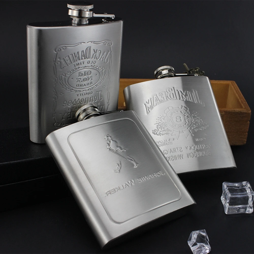
Wholesale Promotion Drinkware Hip Liquor Whiskey Alcohol Flask Funnel Cool Embossed Metal Stainless Steel 7oz 