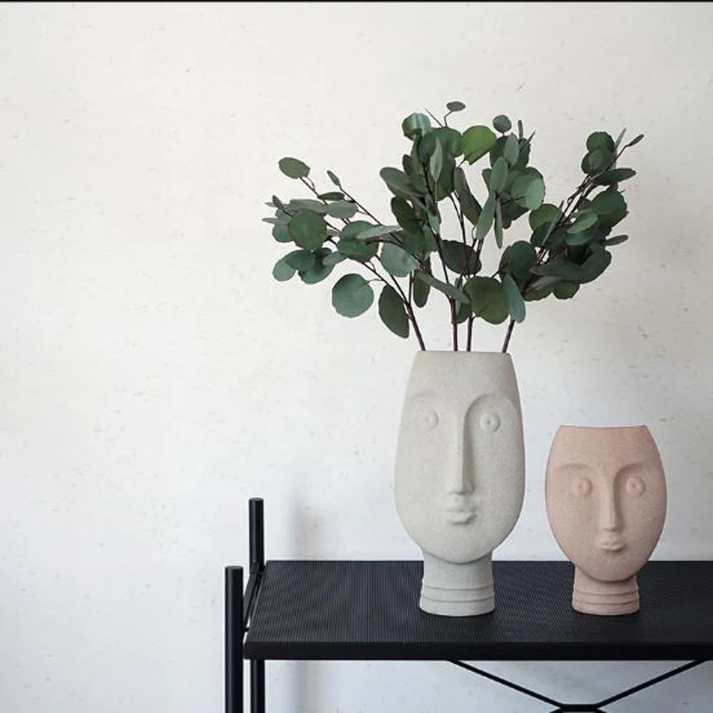 2018 wholesale  concrete face plant pot  cement face flower vase