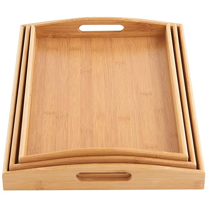 
Home Set of 3 Nesting Breakfast Bed Trays Bamboo Wood Serving Food Tray 