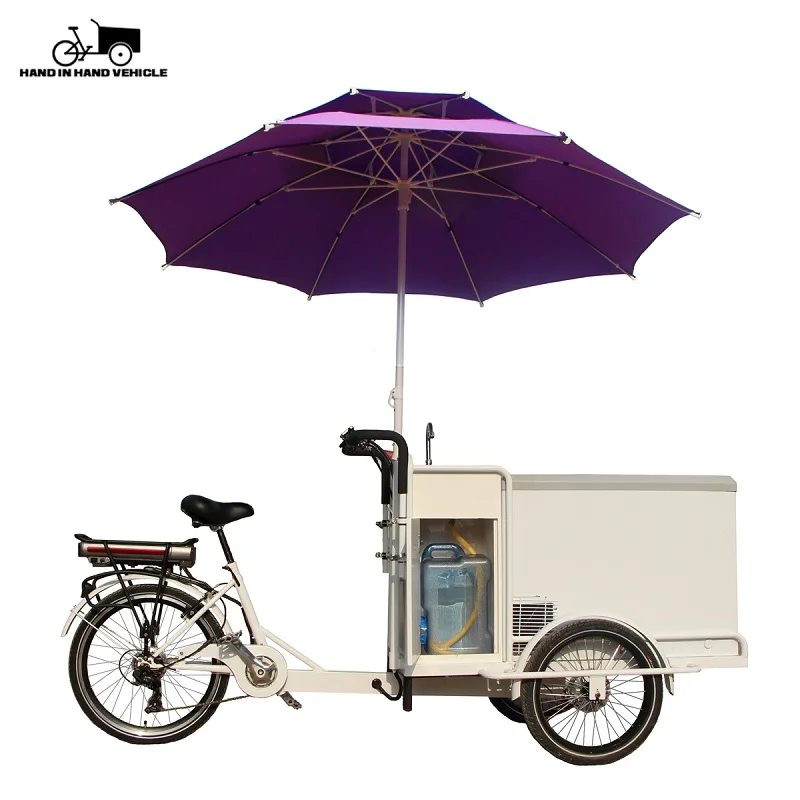 
Outdoor push drinking bike solar power ice cream cart freezer electric tricycle for sale street vending electric ice cream bike 