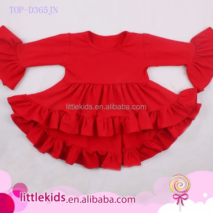 Fall Long Sleeves Kids Christmas Girls Dresses Buffalo Plaid Hi-Low Ruffled Dress