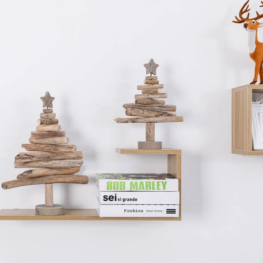 Natural Beach Driftwood Decor Christmas Display Tree on Wood Stand