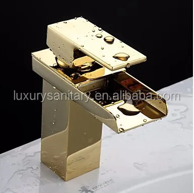 Luxury gold plating brass wash hand waterfall faucet basin tap basin mixer