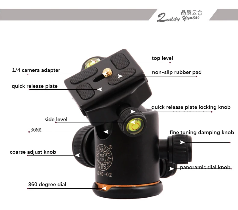 QZSD-02 360 Angle Panorama Gimbal Tripod Head with Standard Quick Release Plate for Digital SLR Camera
