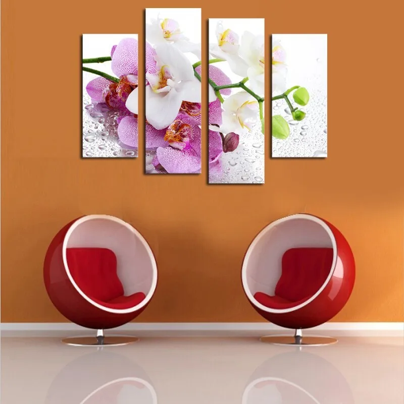 Living Room Decoration Print 4 Panel Floral Wall Art Painting Canvas Waterproof Flower Modern Shrink Wrap 3 Days 2 Years Accept