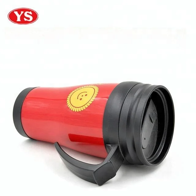 double wall 14oz non-spill plastic auto travel mug with handle