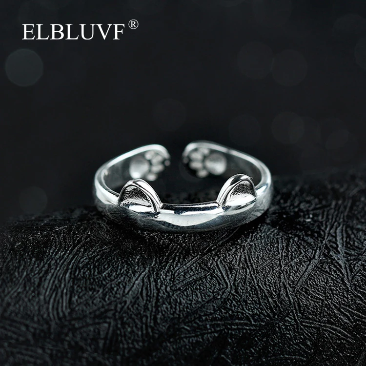 
ELBLUVF Women 925 Sterling Silver Animal Cat Ears Cat Ring Open Adjustable Ring 