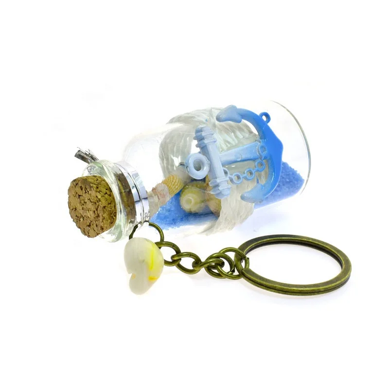 New design shell sand message keyring wishing lucky glass bottles souvenir keychain