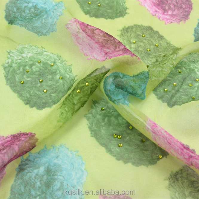 
Popular jewelry hot fix rhinestone silk george printed silk georgette fabric 