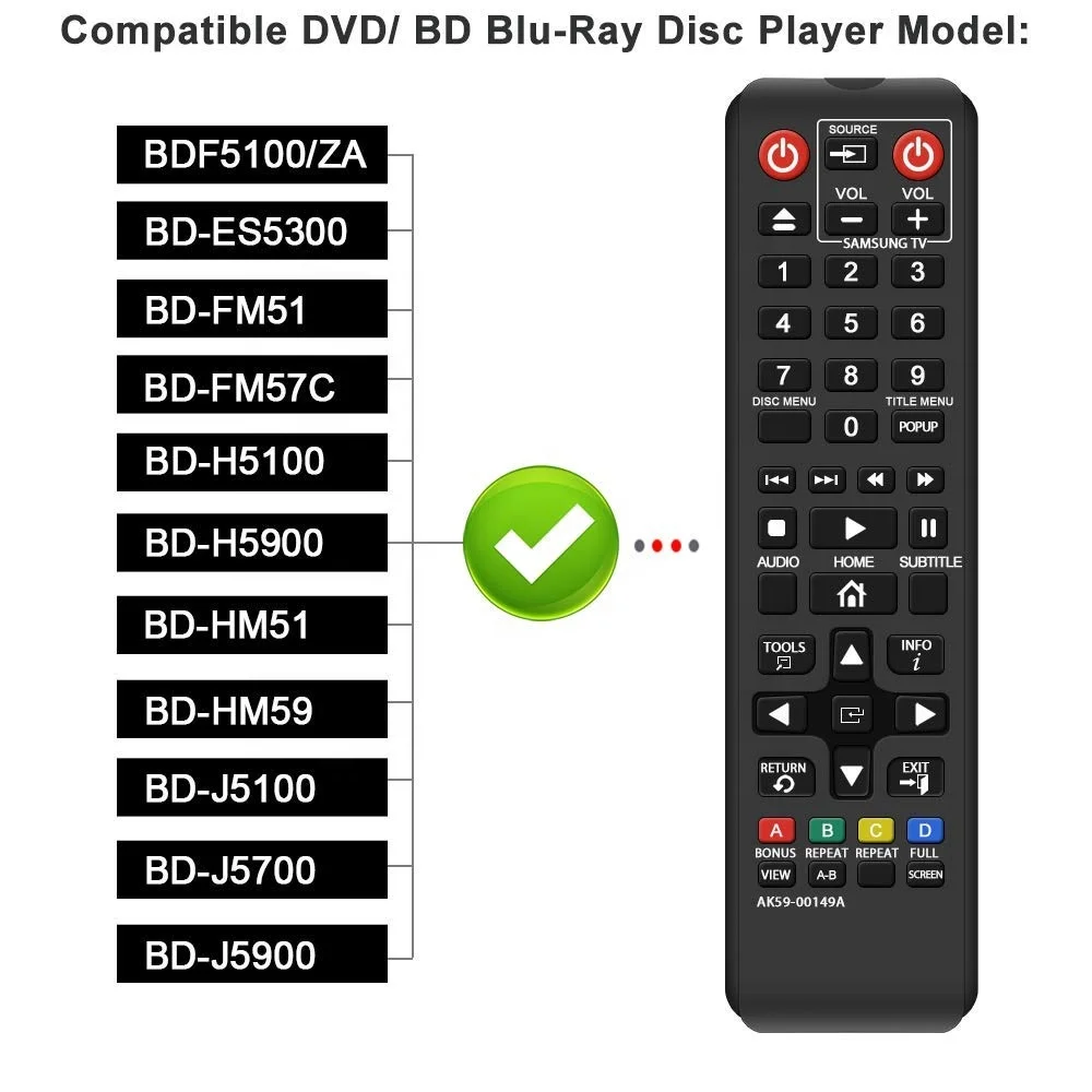 New replacement Remote Control AK59-00149A for Samsung DVD Blu-ray Disc Player