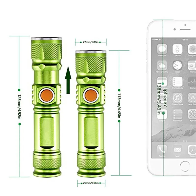 flashlight torch led torch light usb charger high power focus 1100lumen 18650 zoom XML2-T6 led rechargeable flashlight