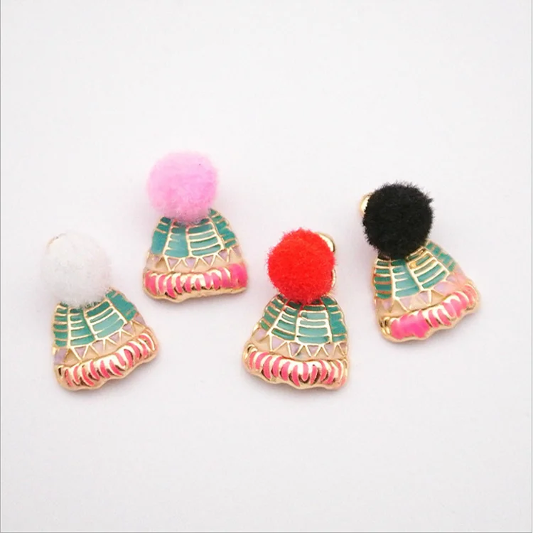 
Hot sales zinc alloy colorful hat with ball top enamel pendants charms for DIY necklace making 
