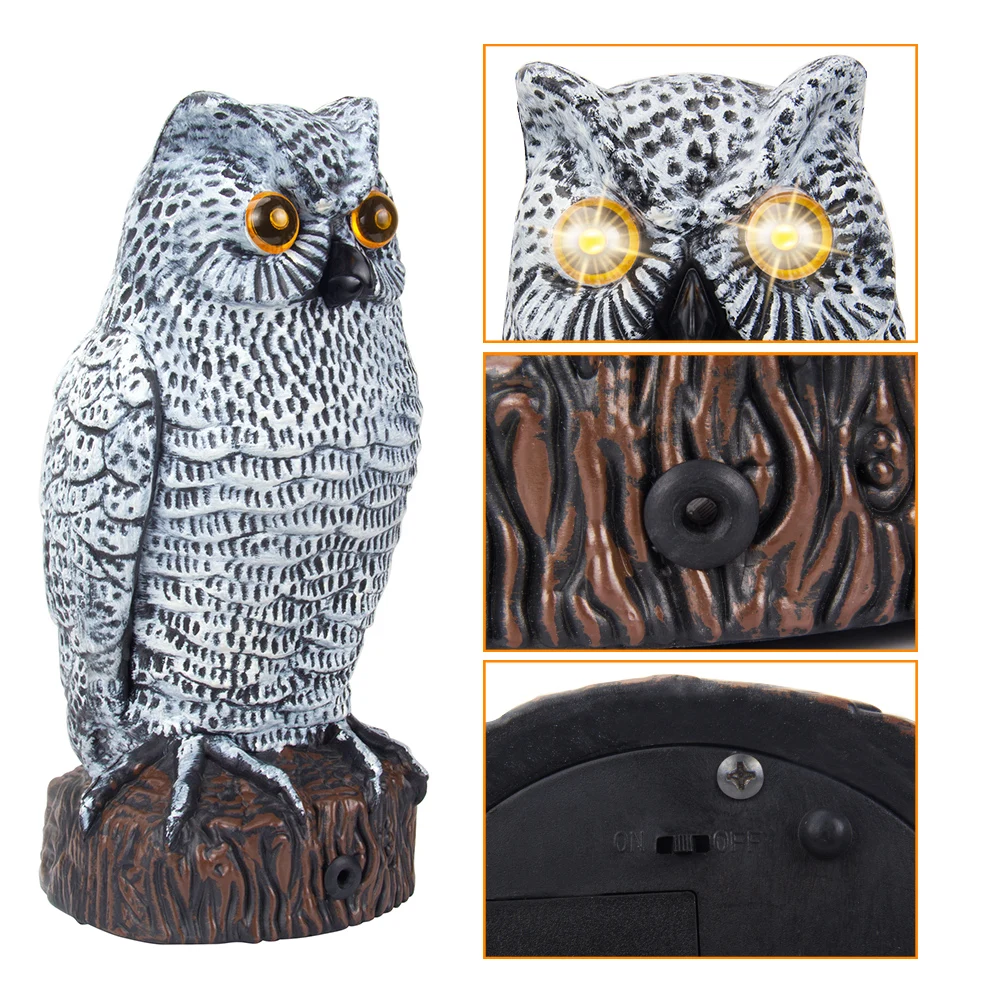 Solar Powered Plastic Owl Decoy BX005 Bird Scarer Owl Decoy Keep Hawks Squirrels Birds Away