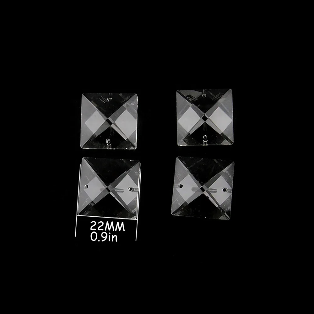 Hot ! New! Clear 22mm Square Crystal  Beads In 2 Holes For Lamp Chandelier Beads Parts Pendant Prism