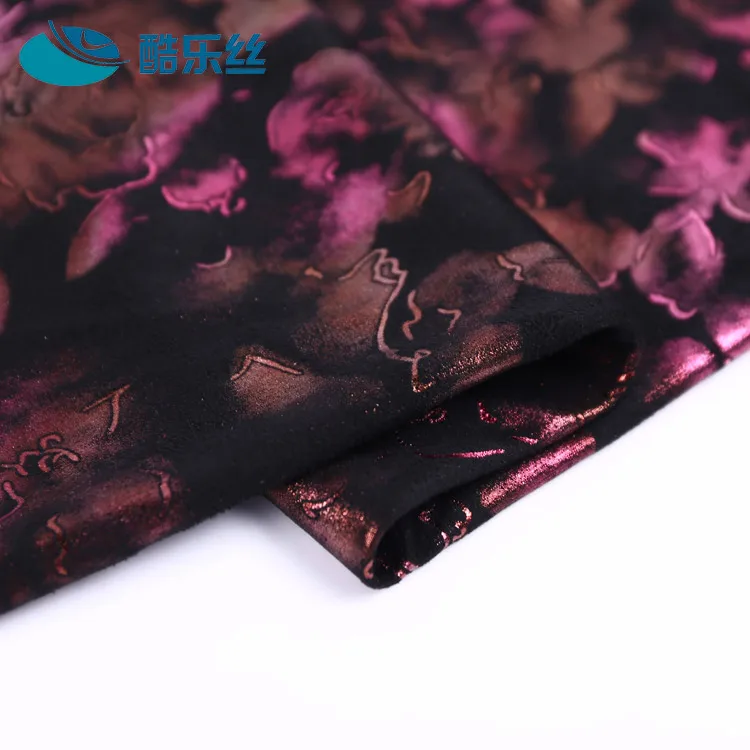 
china supplier cheap flower digital brush suede printed bronzing fabric wholesale 