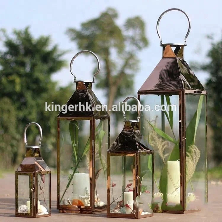 
Hot-selling Rose gold candle holder lantern wedding events road lead 
