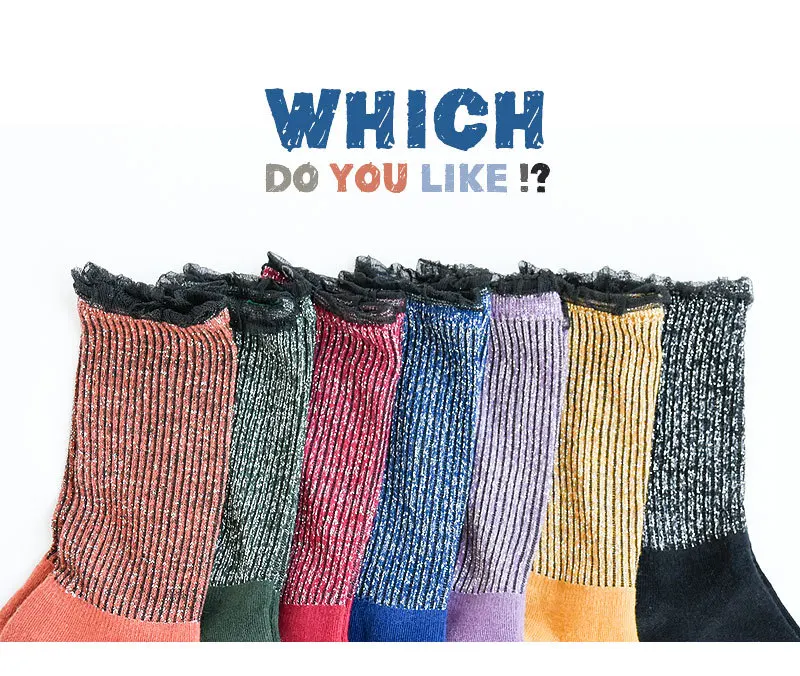 
XZ Autumn and winter new pure cotton kids silver scallion pile socks fashion retro lace children Korean girl middle barrel socks 