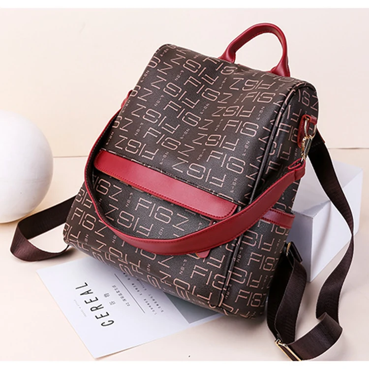 2019 newest pu leather school backpack for women with letter printing