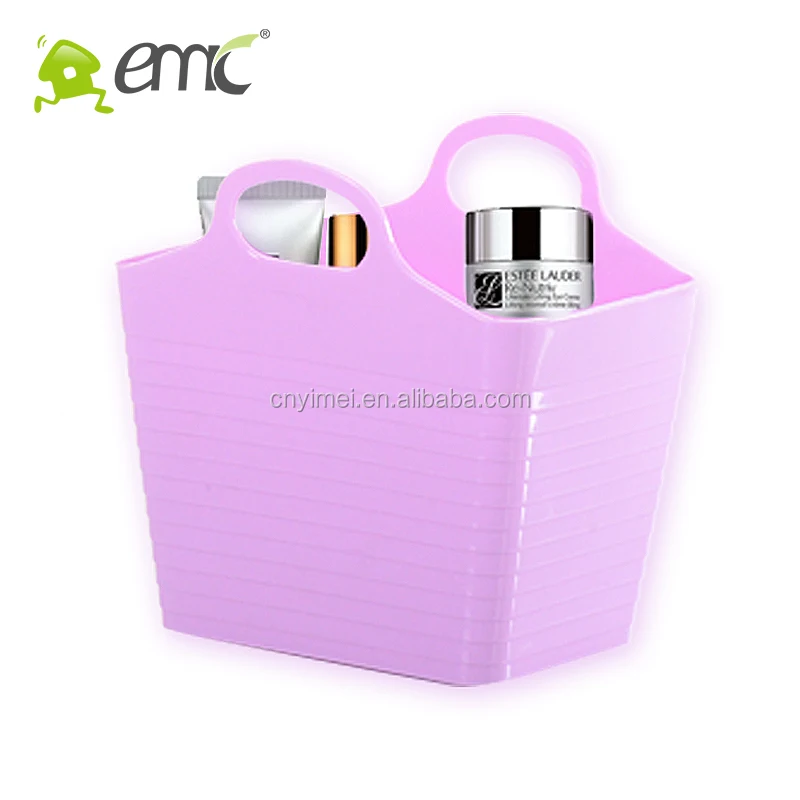 Promotional soft plastic desk organization mini PE storage basket with handle