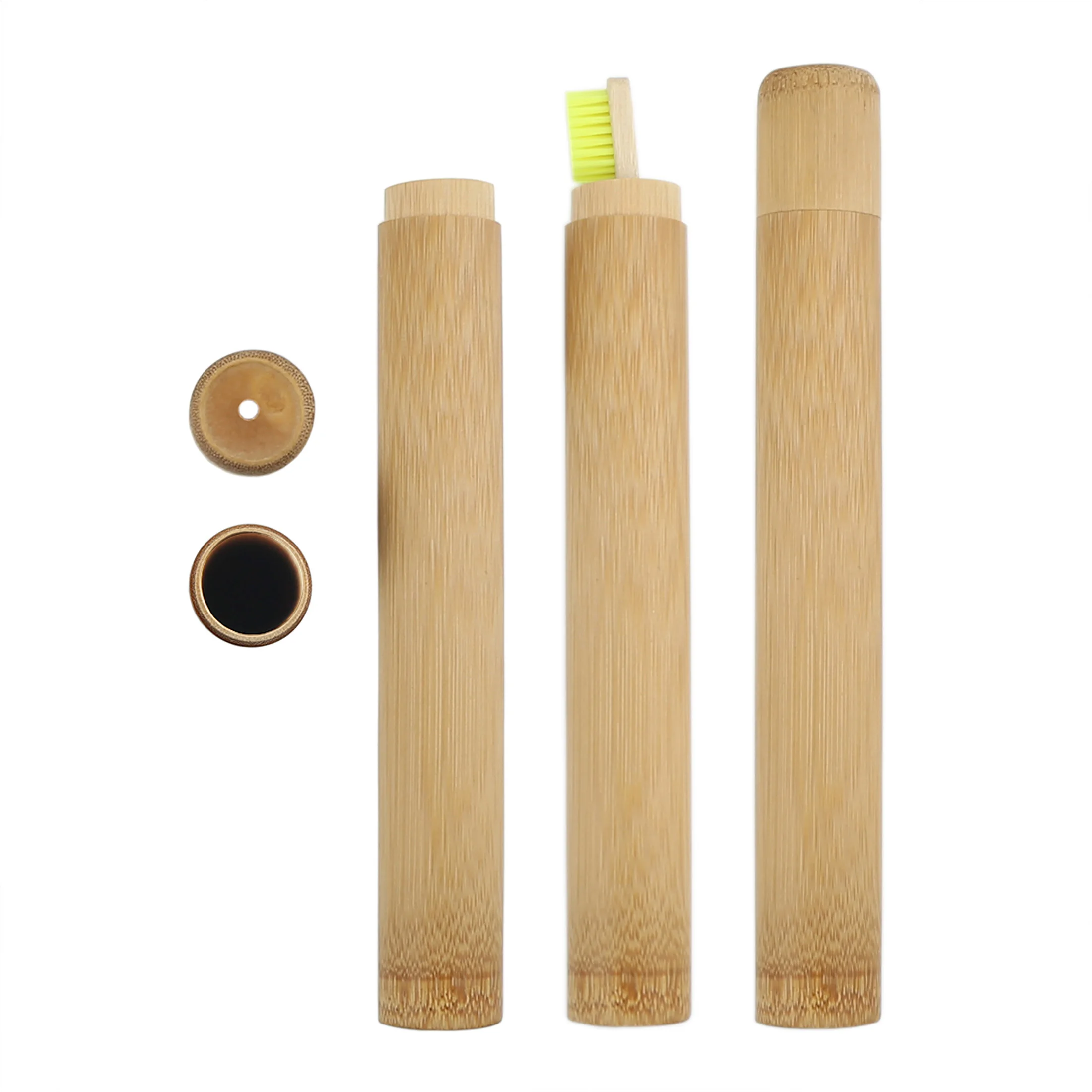 Round handle biodegradable eco bamboo toothbrush with bamboo case