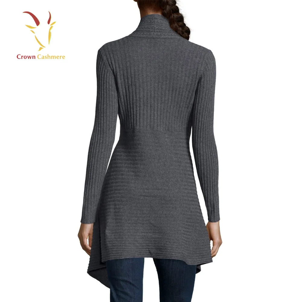 Ladies waterfall rib knitted cashmere cardigan sweater