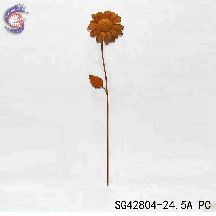 Wholesale Garden Rusty Metal Flowers and garden Decoration Ornaments Stakes Outdoor