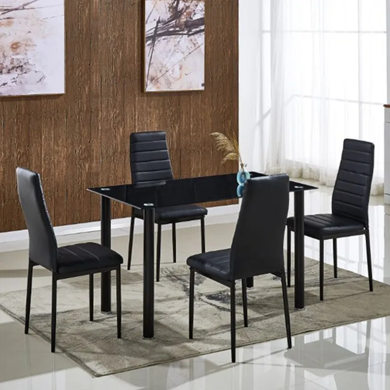Rectangle Glass and metal round dining table with rotating center