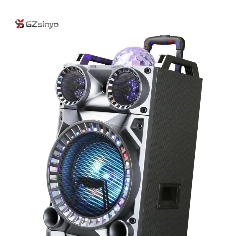 
double 10 inch wooden rechargeable party portable dj speakers with disco light 