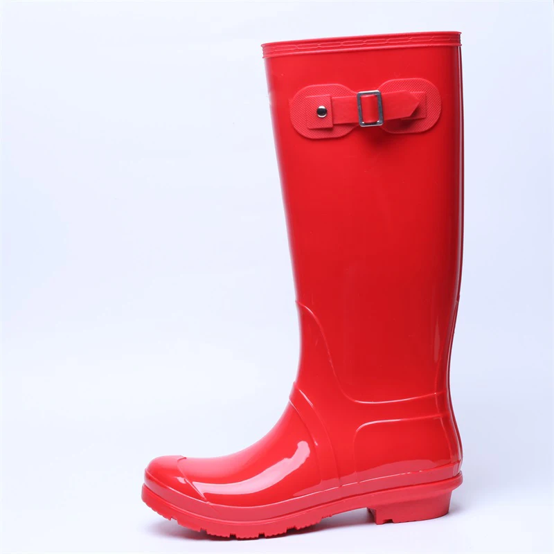 New Design Hot Selling Sex Red Fashionable Knee High Waterproof  Ecofriendly PVC Rain Boots Wellingtons Boots Women
