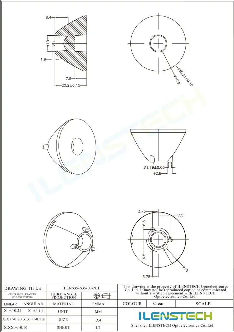 ILENSTECH FWHM=3 Ultra Narrow Punch Beam led lens for 3535 from ilenstech