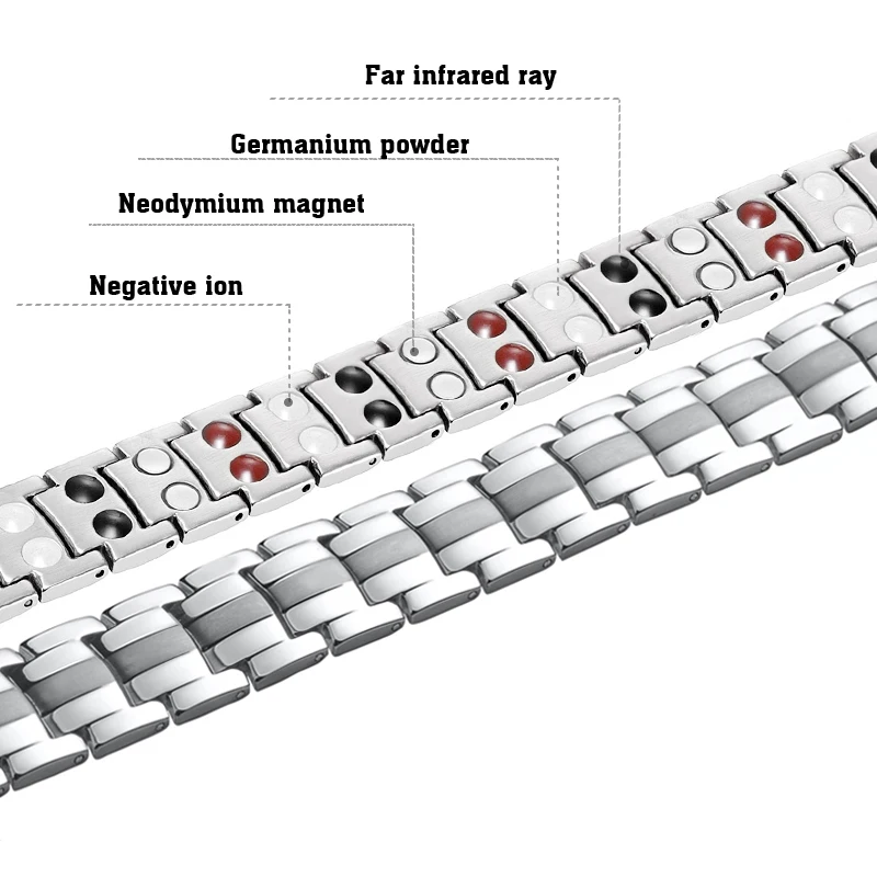 Double Line 4 in 1 Health Energy Stainless Steel Bio Magnetic Bangle Bracelet for Man