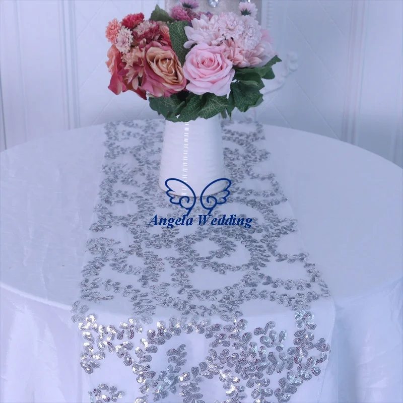 RU022A Ready to ship Hot sale Gorgeous new 2020 Angela Wedding wedding table decoration floral rose gold sequin table runner