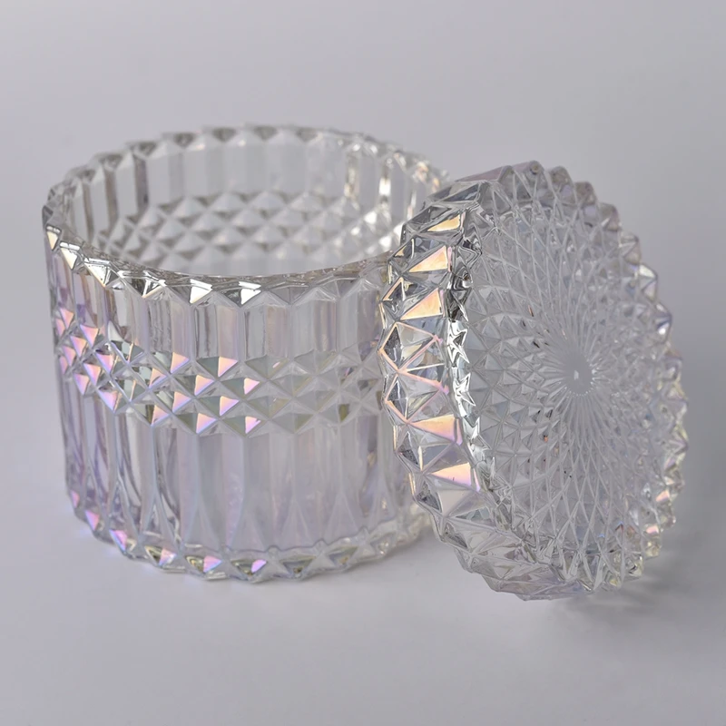 Luxury Iridescent Diamond Glass Candle Jar with Lid