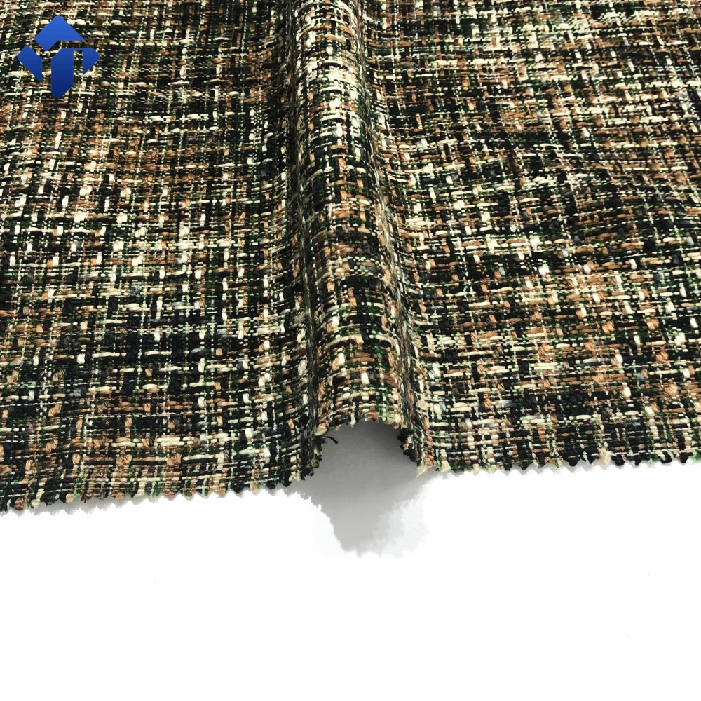 
Woolen acrylic yarn classic design tweed suit woven fabric for women coat 