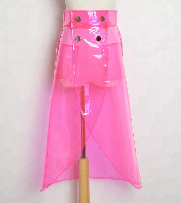2018 new fashion High waist double-breasted rain skirt irregular plastic transparent pvc skirt super popular high skirt