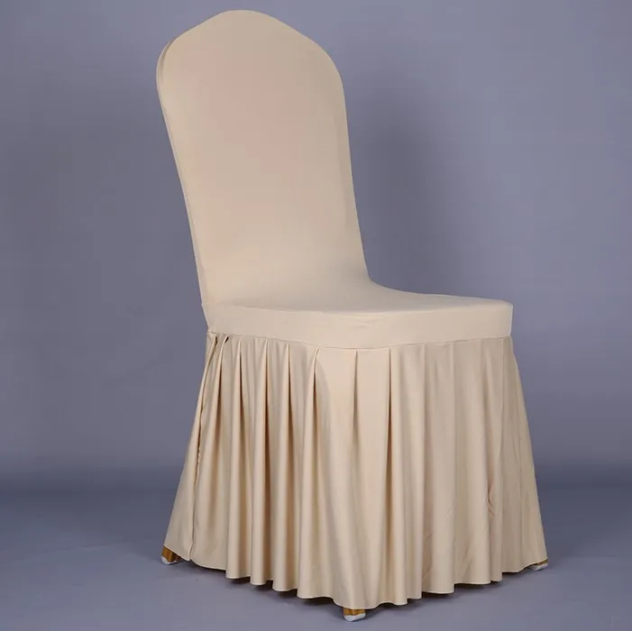 Champagne High Quality Banquet Used Spandex Plain Dyed Chair Covers With Skirt