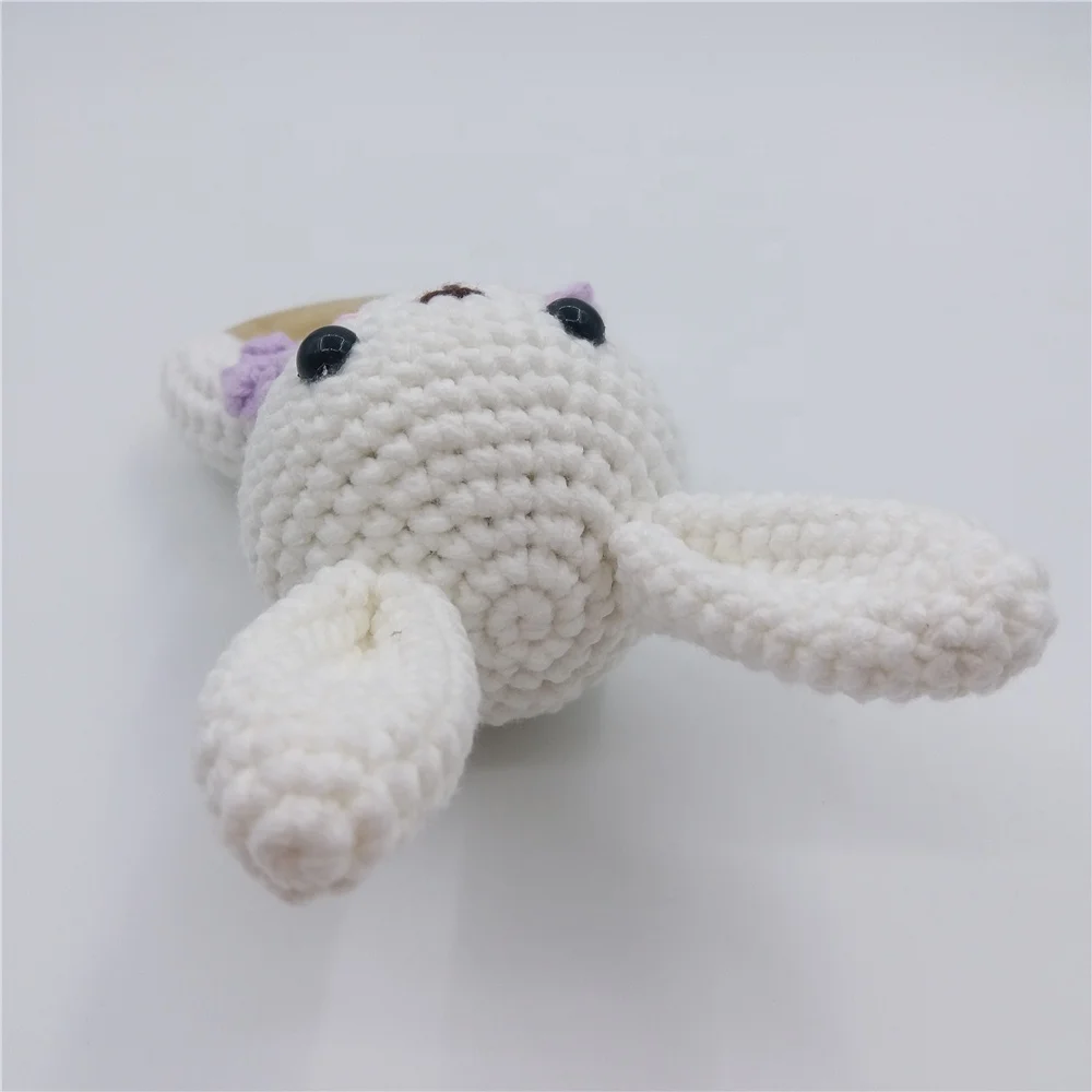 Natural Organic Cotton nursery crochet Stuffed animal Amigurumi bunny Rabbit toy gift baby teething rattle