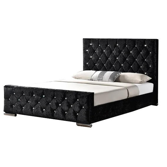 diamond crystal upholstered king queen size fabric bed modern