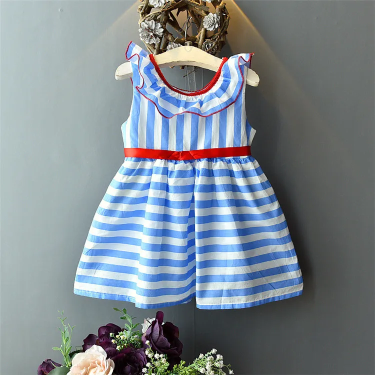 2019 Fashion girls dress cotton sleeveless stripe organic fabric baby dress