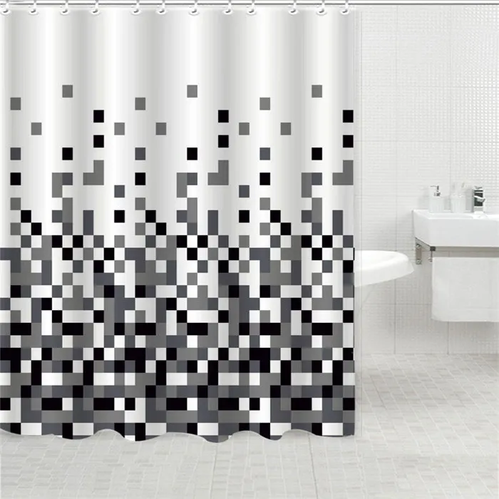 Mosaic style polyester shower curtain bathroom curtain matching with resin hooks set of 13