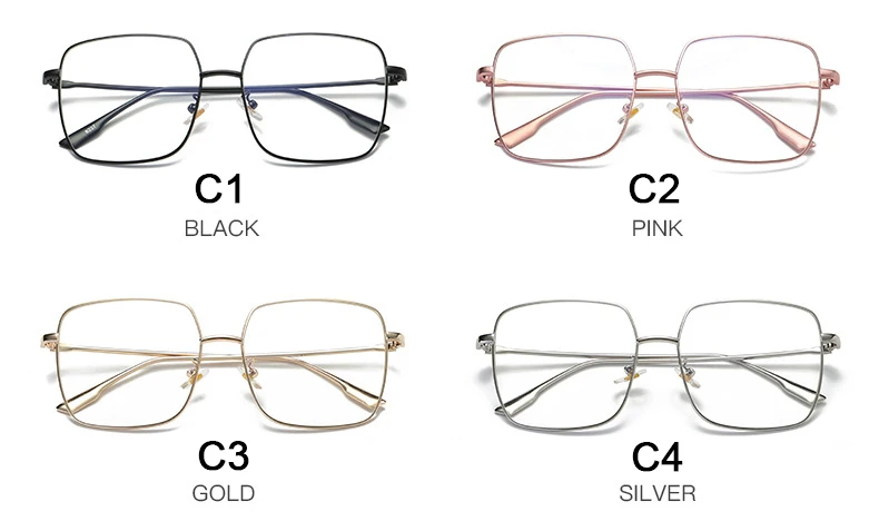 Sparloo 2098 Square Oversized Metal Anti Blue Light Glasses Frames Optical Women