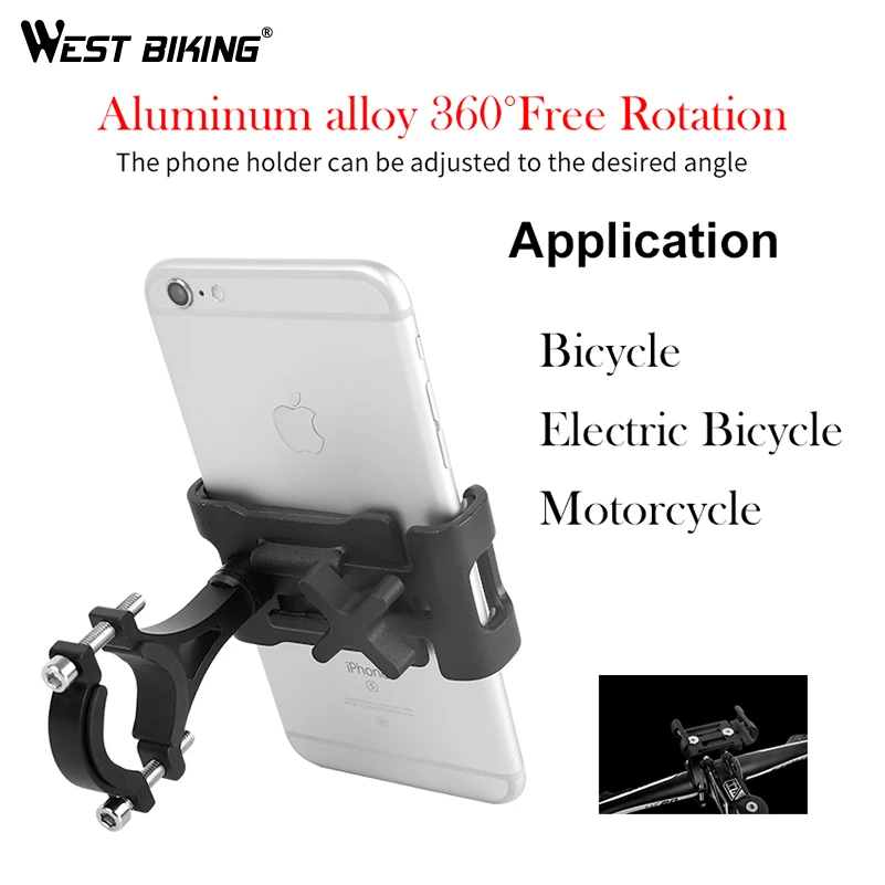 WEST BIKING 3.5-6.5 inch Cycling Aluminum Alloy Bike Phone Holder For Bike Phone Mount Bicycle Motorcycle Cell Phone Holders