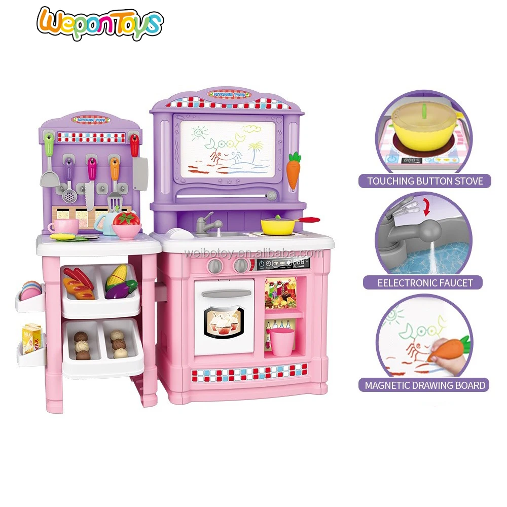 33pcs toy electric kitchen come out water plastic battery operated kitchen table