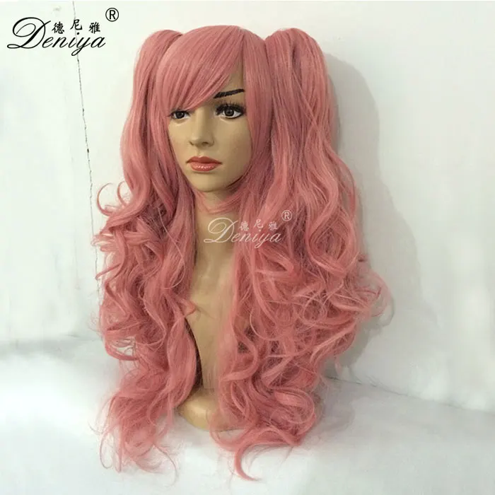 
Japanese cosplay wig green pink long curly hair wig synthetic 