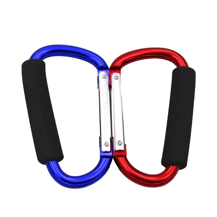 
Factory sell 14cm large aluminum carabiner hook mommy stroller hook with sponge handle 